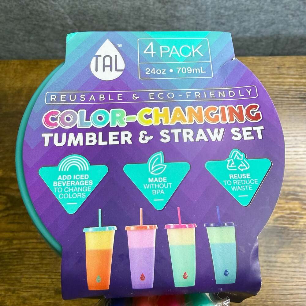 TAL Color-Changing Reusable Tumbler & Straw Set, 24oz, 4 Pack